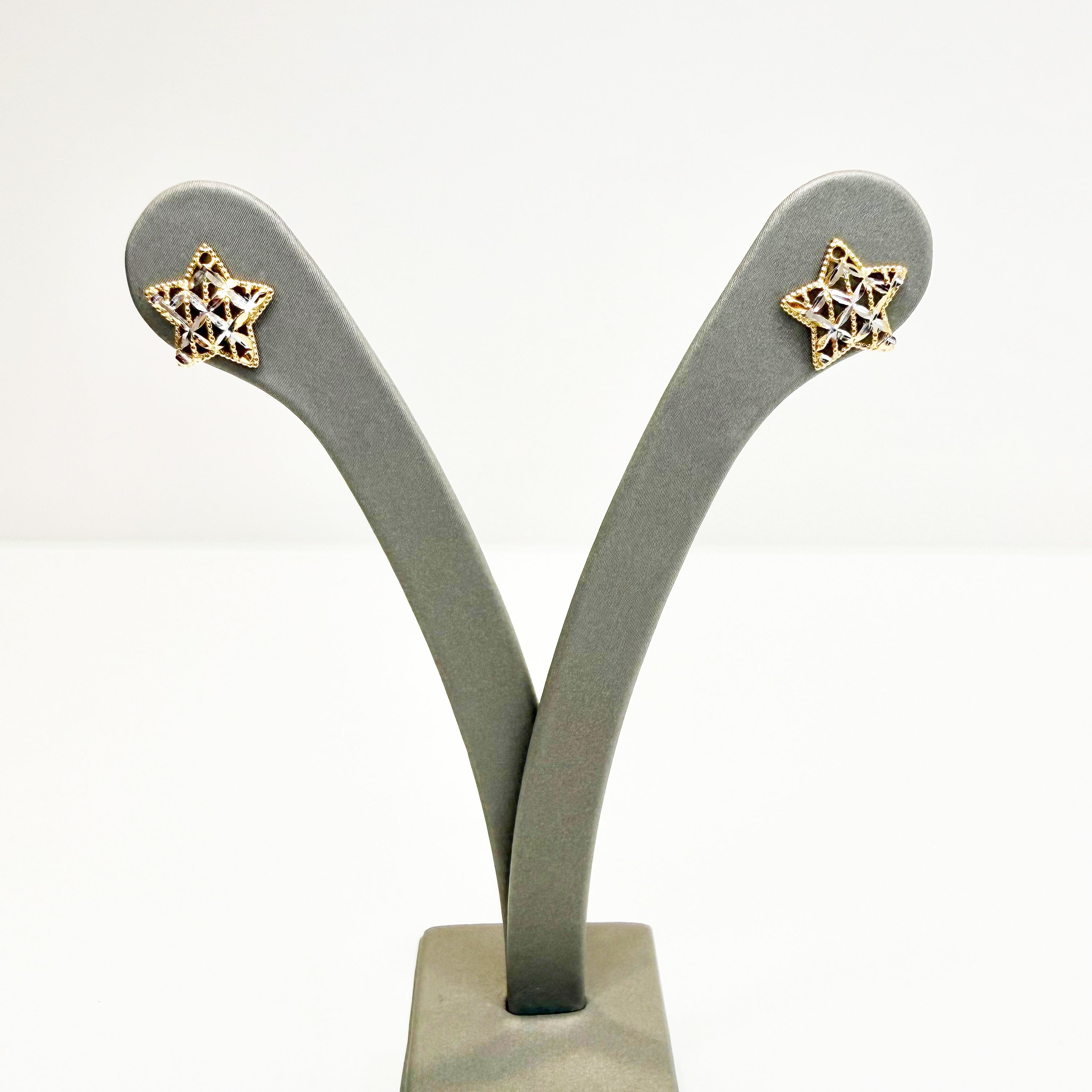 Orecchini stella traforata in oro bicolore 18KT (750) – Made in Italy
