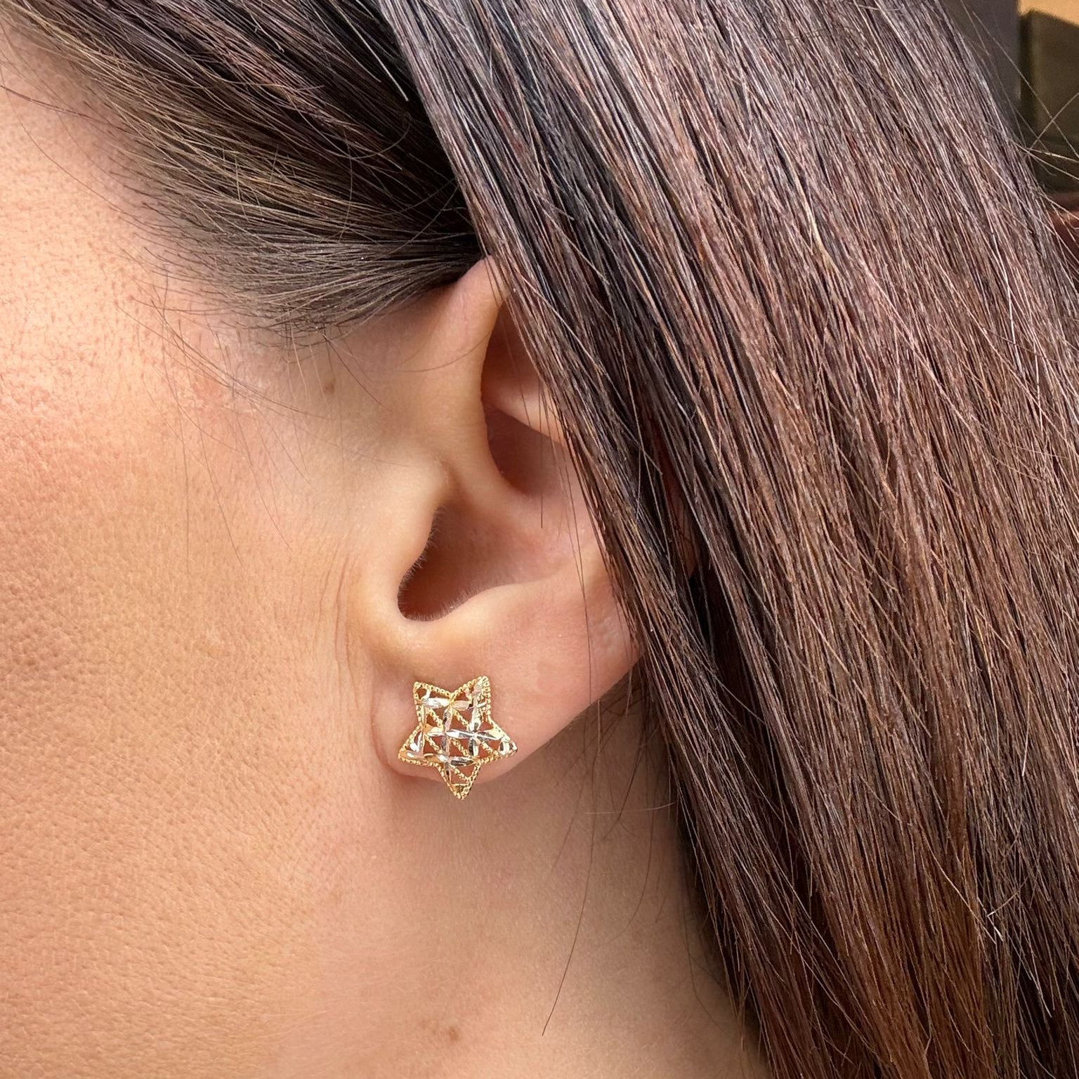 Orecchini stella traforata in oro bicolore 18KT (750) – Made in Italy