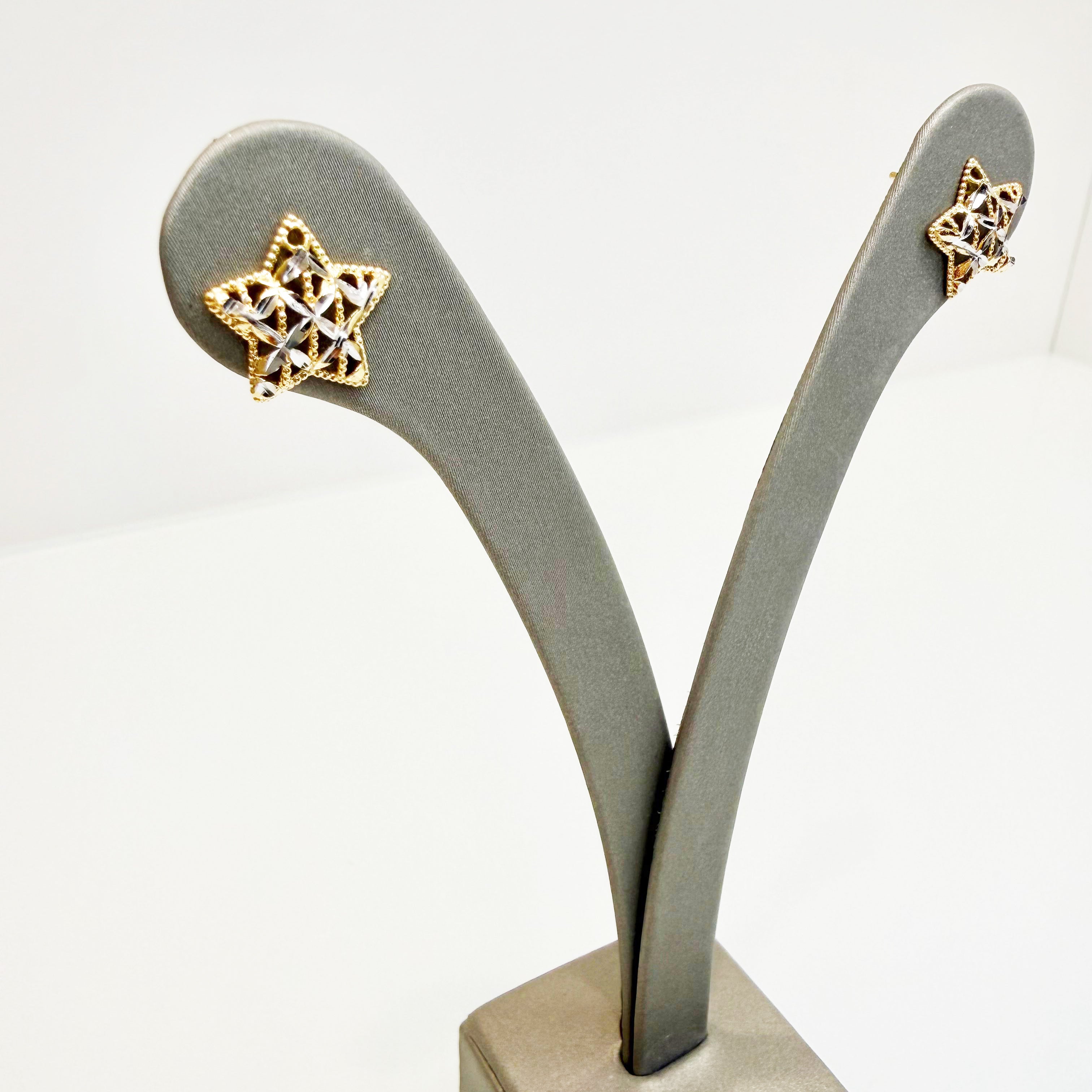 Orecchini stella traforata in oro bicolore 18KT (750) – Made in Italy