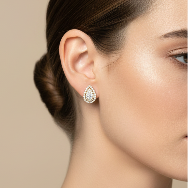 Orecchini a goccia con zirconi in oro giallo 18KT (750) – Made in Italy