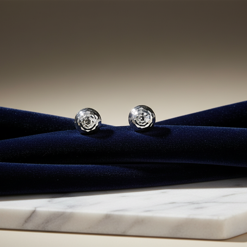 Orecchini a lobo in oro bianco 18KT (750) con sfera diamantata