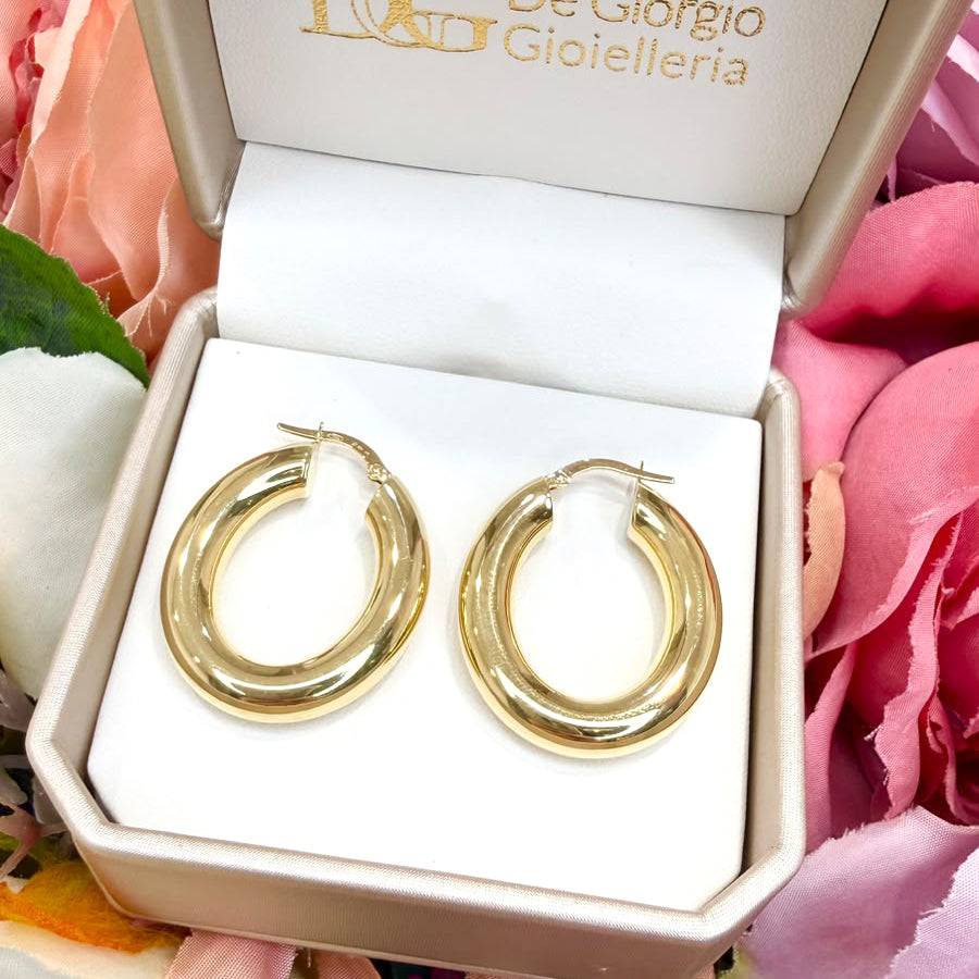 Orecchini a Cerchio Bombati in Oro Giallo 18 KT