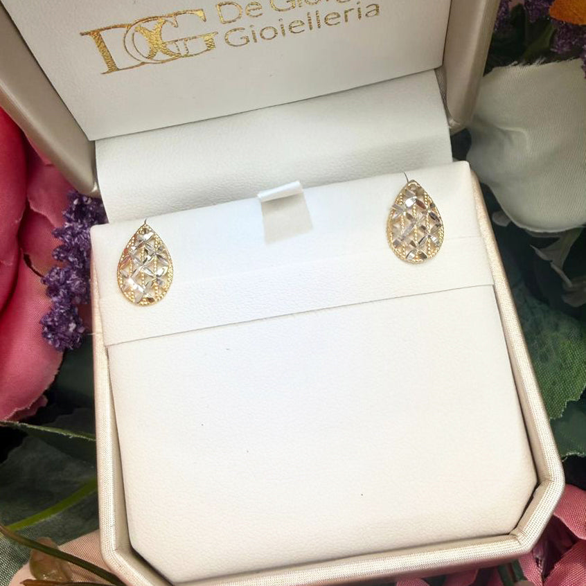 Orecchini a Goccia Bicolore Lavorati in Oro 18 KT