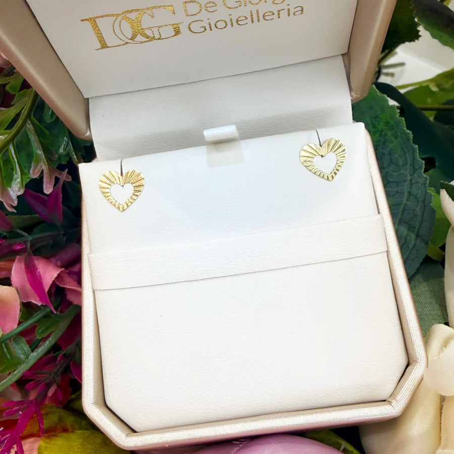 ORECCHINI CUORE TRAFORATO E LAVORATO IN ORO 18 KT