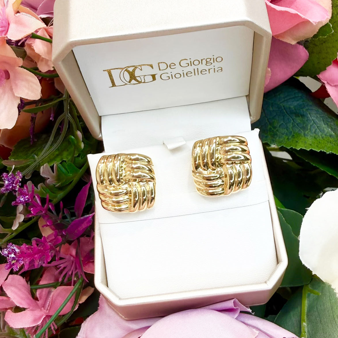 ORECCHINI QUADRATI INTRECCIATI IN ORO GIALLO 18 KT (750)
