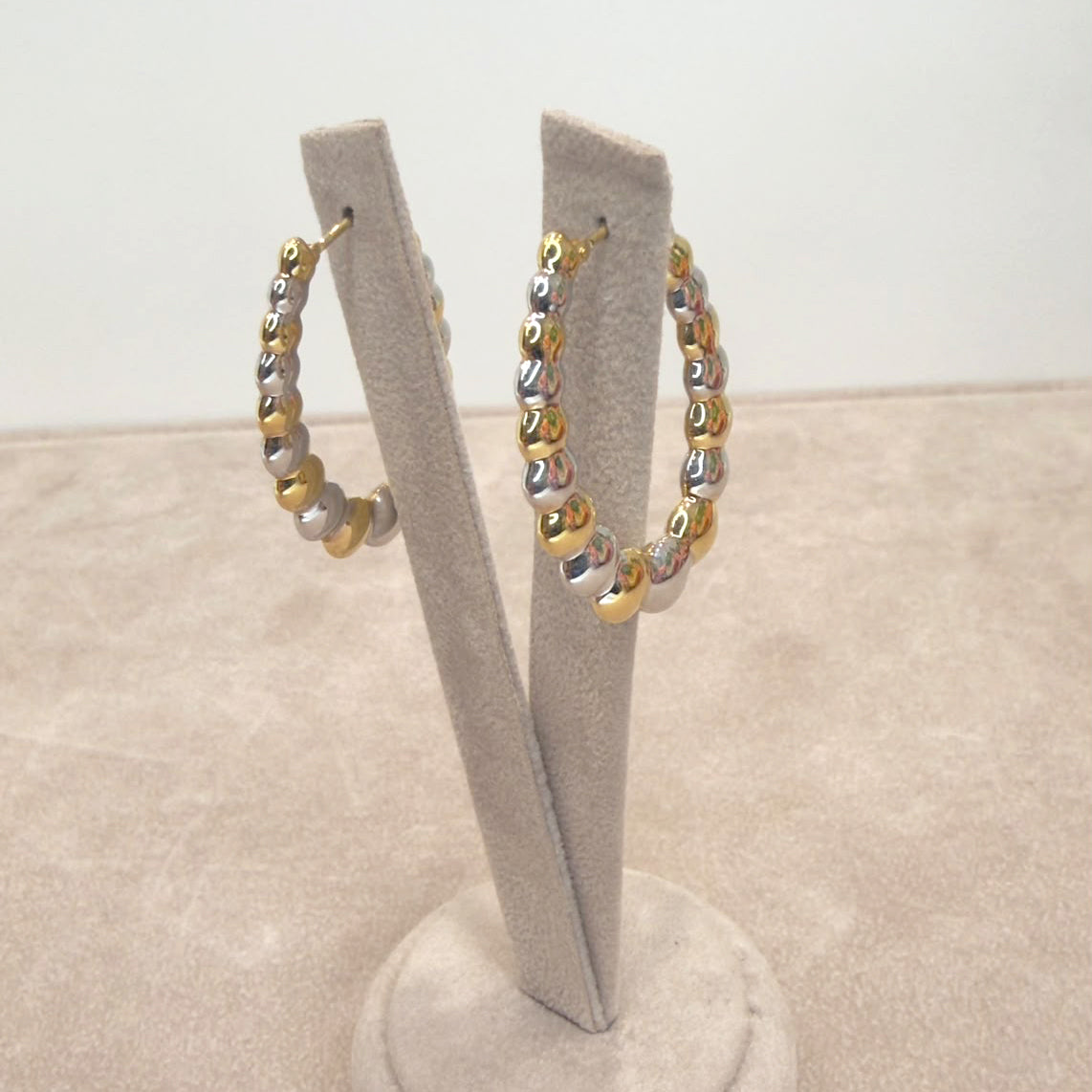 ORECCHINI OVALI BICOLORE IN ORO 18 KT (750)