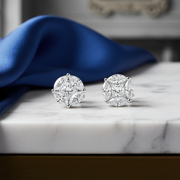 ORECCHINI PUNTO LUCE ILLUSION  IN ORO BIANCO 18KT DIAMANTI