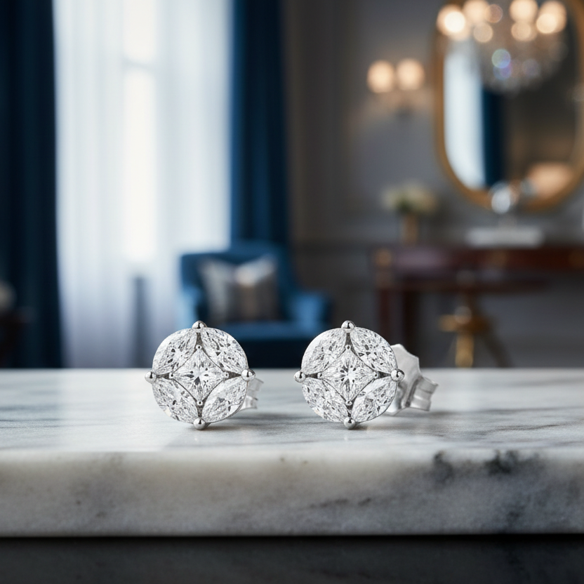 ORECCHINI PUNTO LUCE ILLUSION  IN ORO BIANCO 18KT DIAMANTI