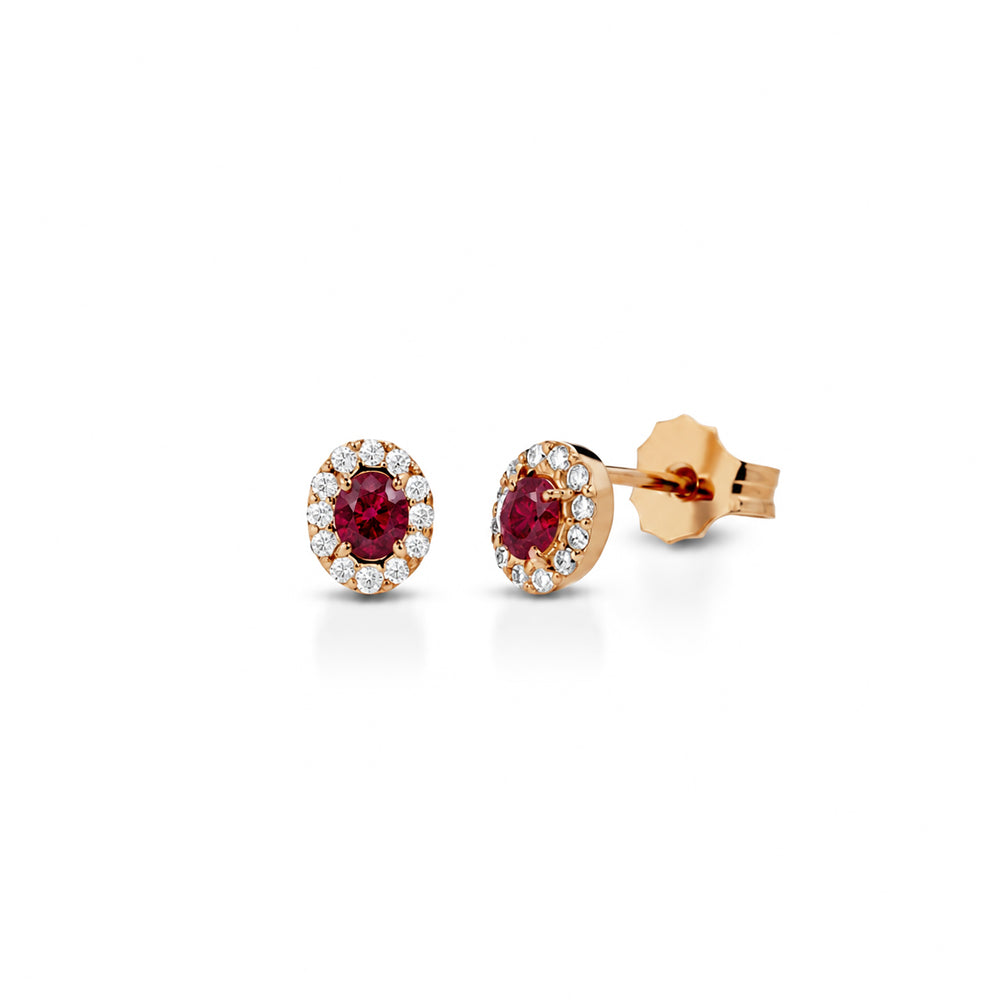 ORECCHINI IN ORO ROSA 18KT CON DIAMANTI E RUBINI