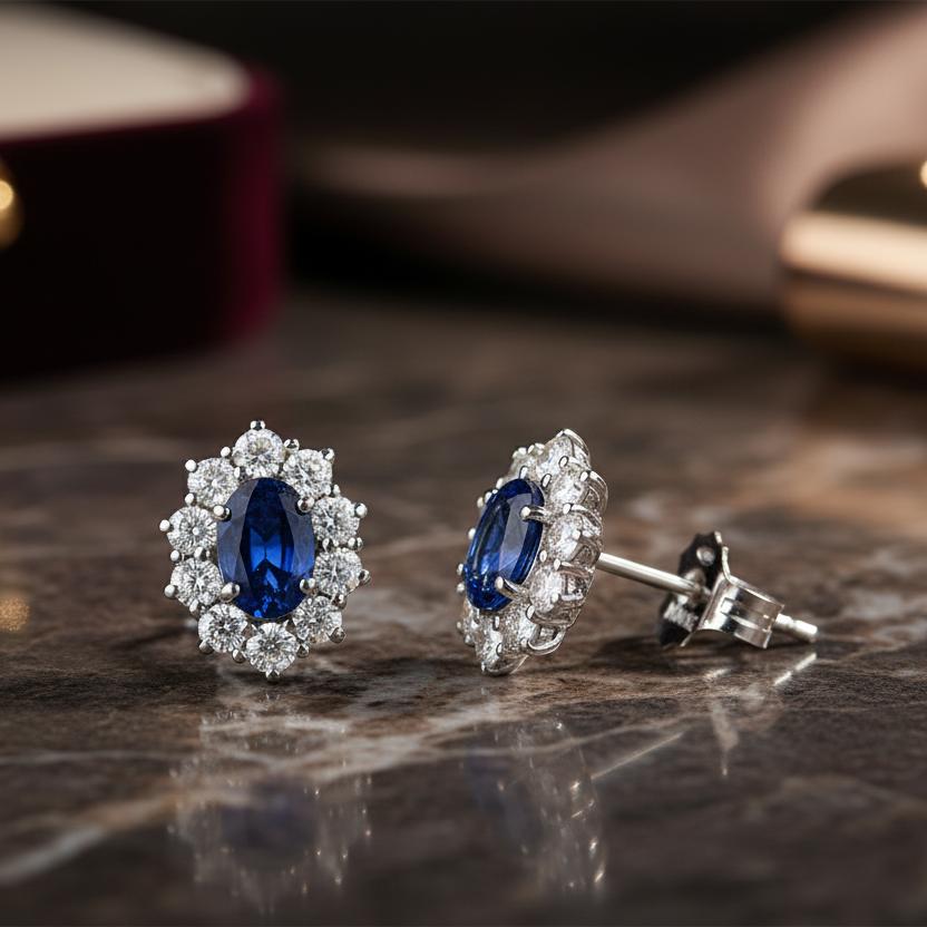 ORECCHINI IN ORO BIANCO 18 CARATI DIAMANTI E ZAFFIRI