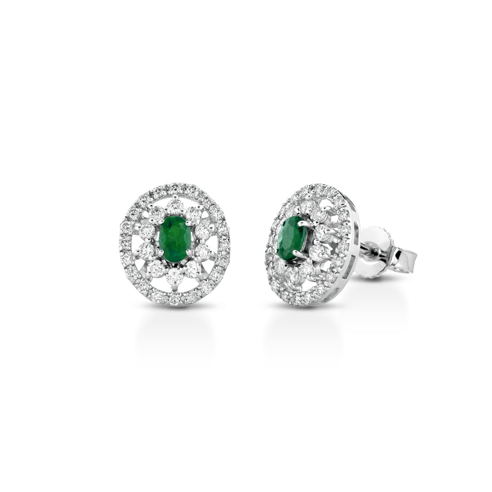 ORECCHINI IN ORO BIANCO 18 CARATI CON DIAMANTI E SMERALDI