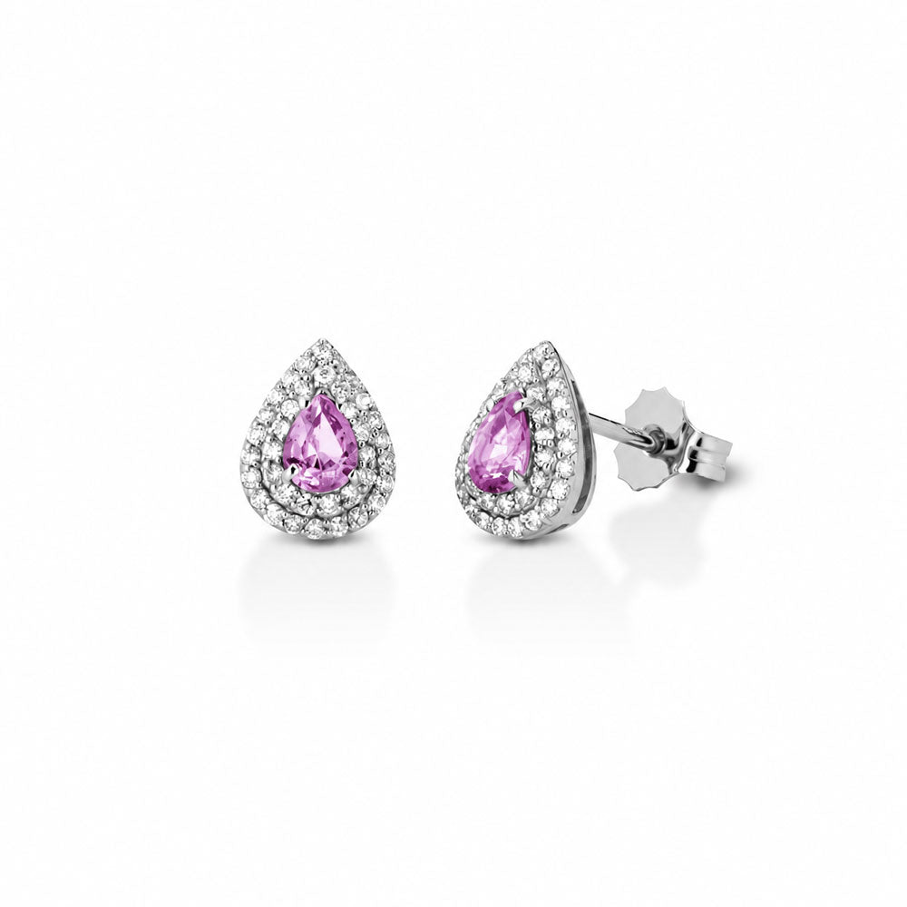 ORECCHINI IN ORO BIANCO 18KT CON DIAMANTI E ZAFFIRI ROSA