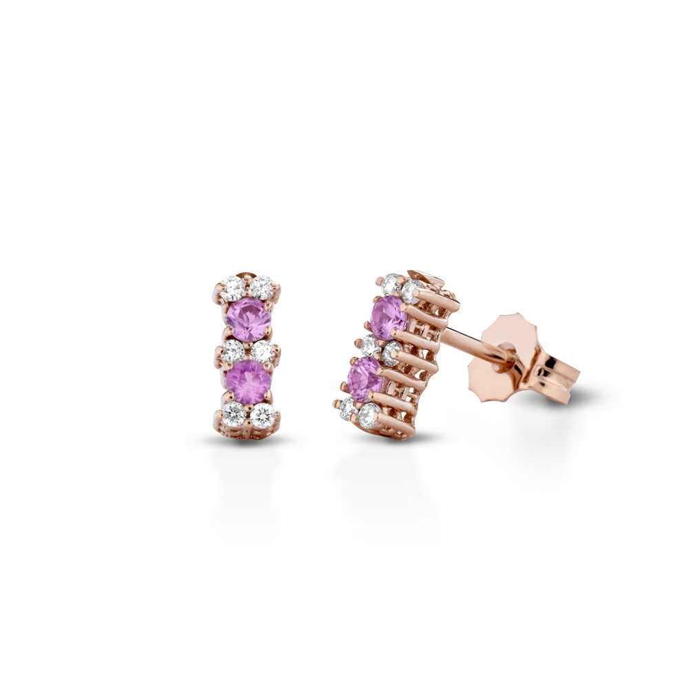 ORECCHINI IN ORO ROSA 18KT CON DIAMANTI E ZAFFIRI ROSA