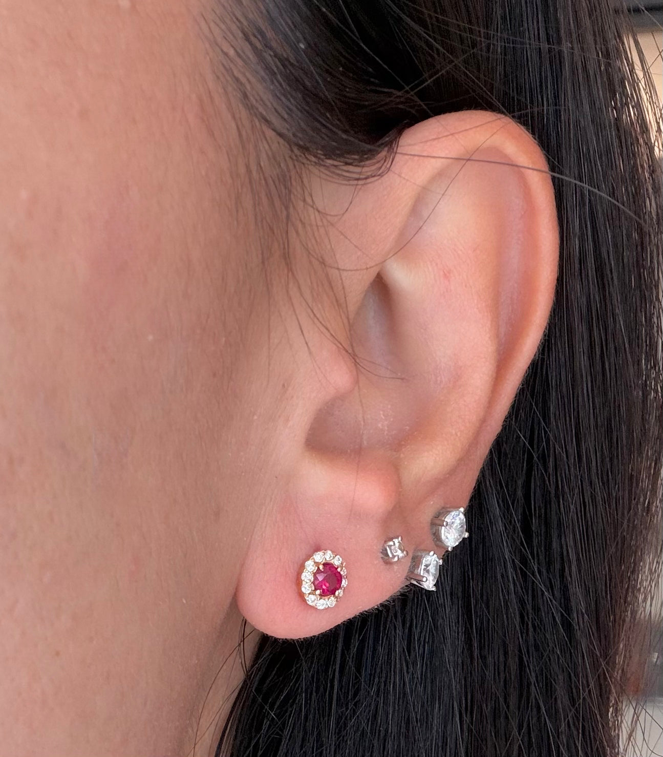 ORECCHINI IN ORO ROSA 18KT CON DIAMANTI E RUBINI