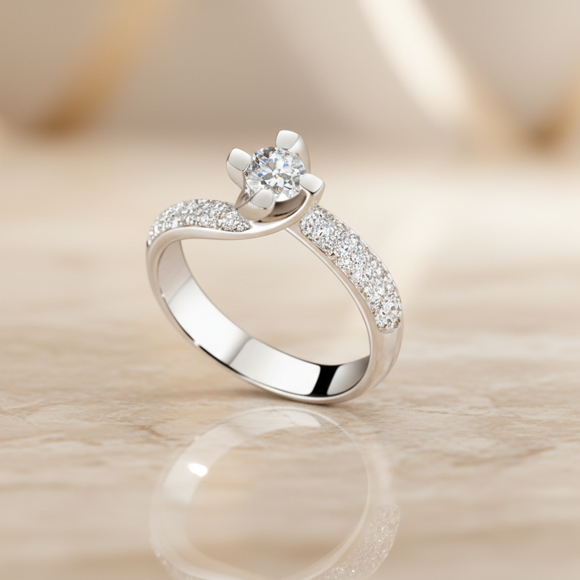 ANELLO SOLITARIO VALENTINO IN ORO BIANCO 18KT E DIAMANTI