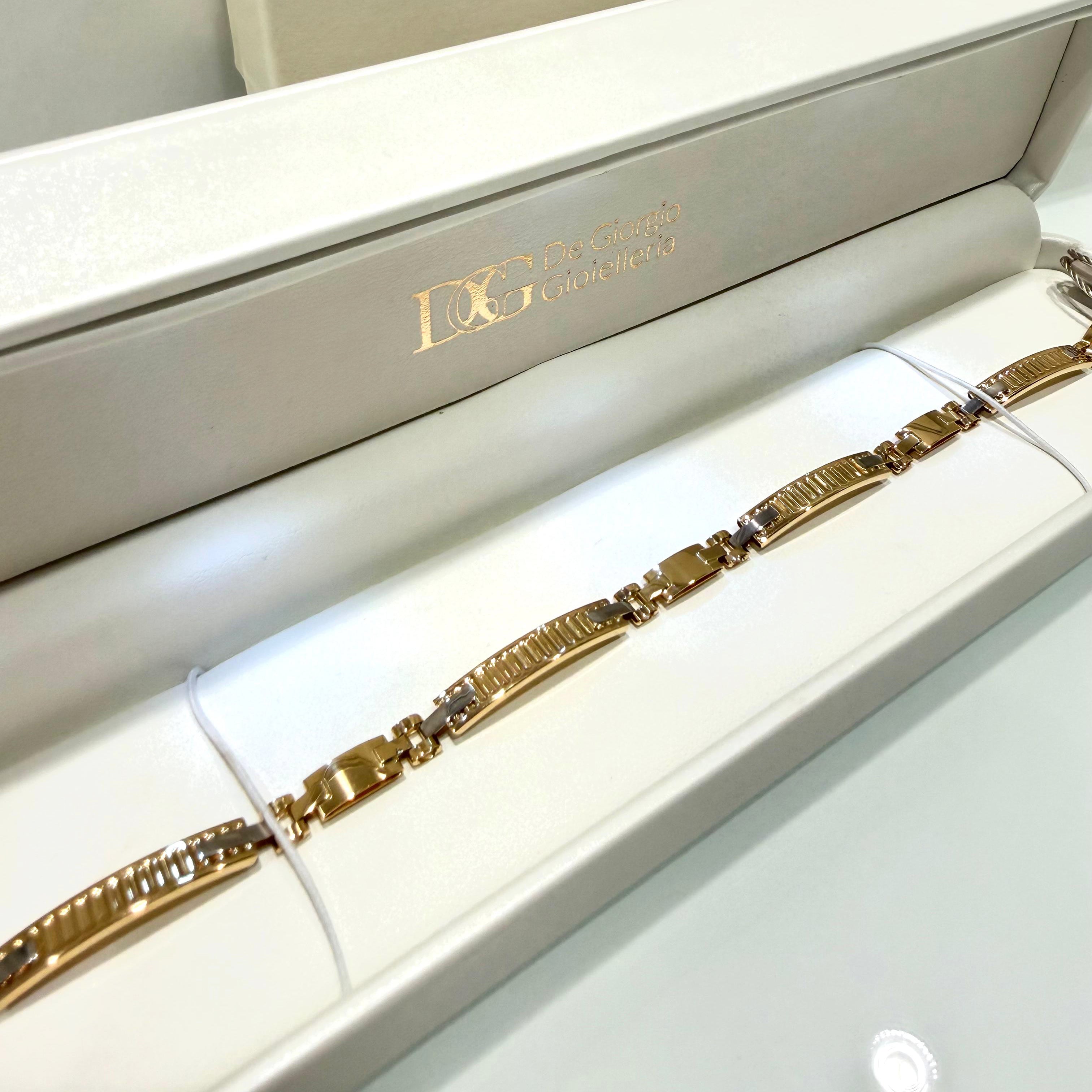 Bracciale uomo bicolore in oro 18KT (750) con maglie lavorate – Made in Italy
