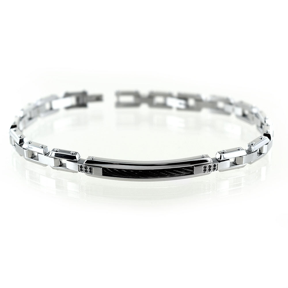 ZANCAN STEEL BRACELET WITH BLACK PLATE AND BLACK SPINELS