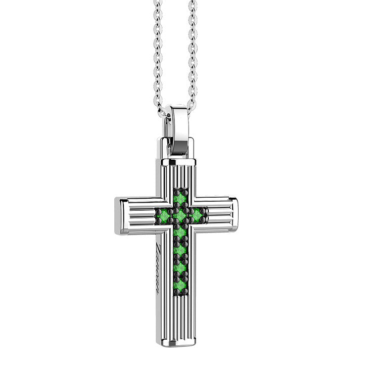 COLLANA ZANCAN IN ARGENTO CON CROCE CON ZIRCONI VERDI